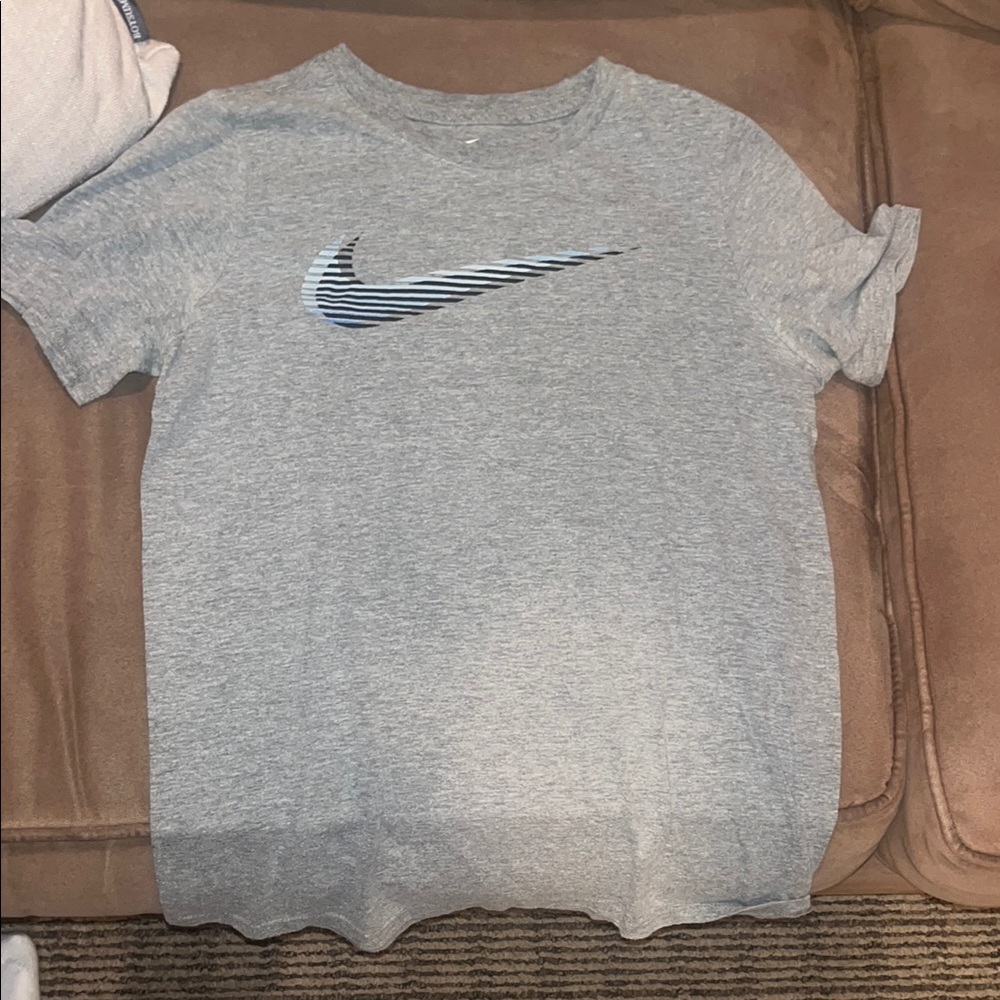 Nike Heather Gray Tee with Striped Logo